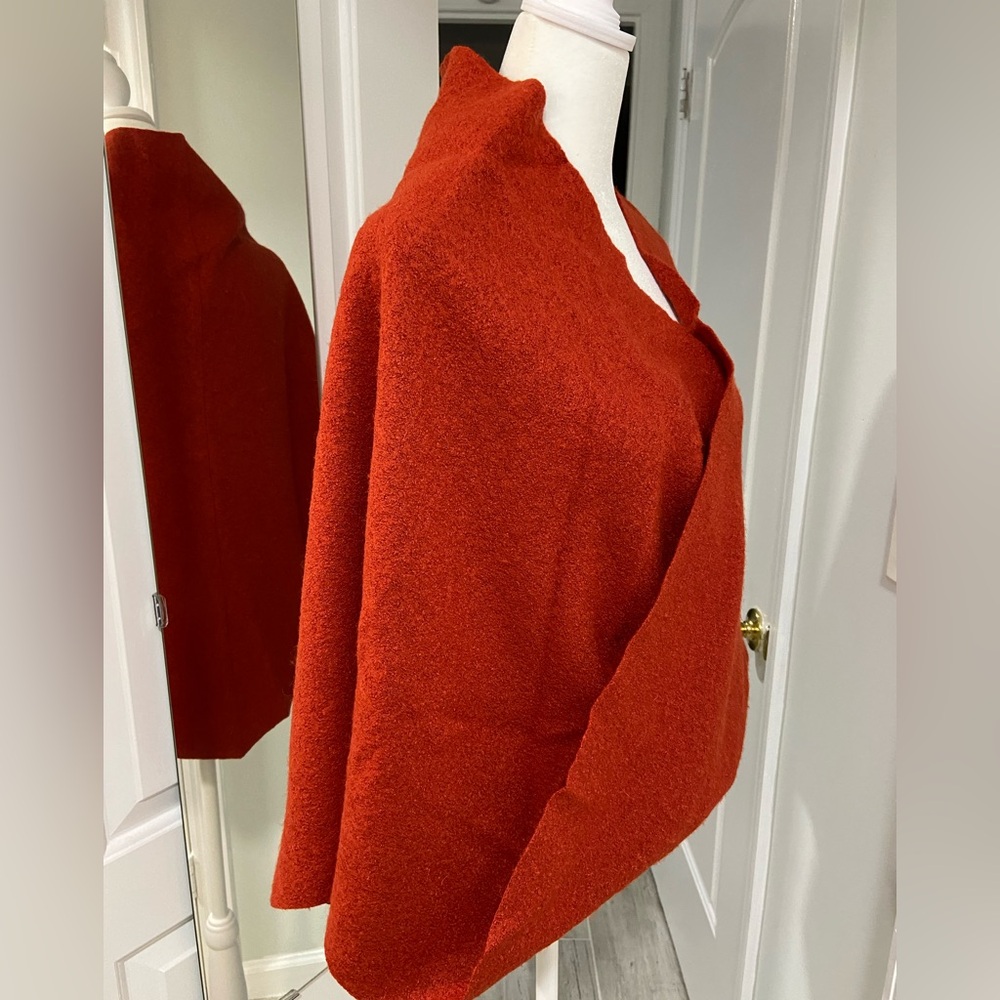 Unique Designer 100% Wool Orange/Red infinity Cardigan/Wrap Shawl Made in Europe